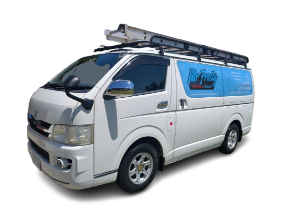 White work van, blue hvac logo